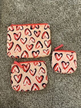 Vera Bradley Pink Heart Print Cosmetic Pouch Set